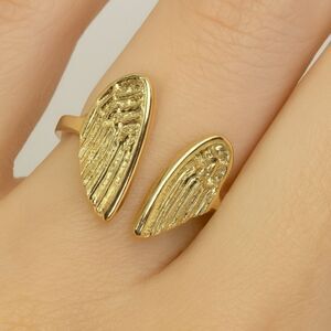 Gold Angel Wing Adjustable Ring – Celestial Protection Symbol Fashion Jewelry